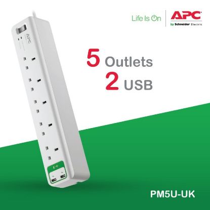 Picture of APC Essential SurgeArrest 5 outlets with 5V, 2.4A 2 port USB Charger 230V UK