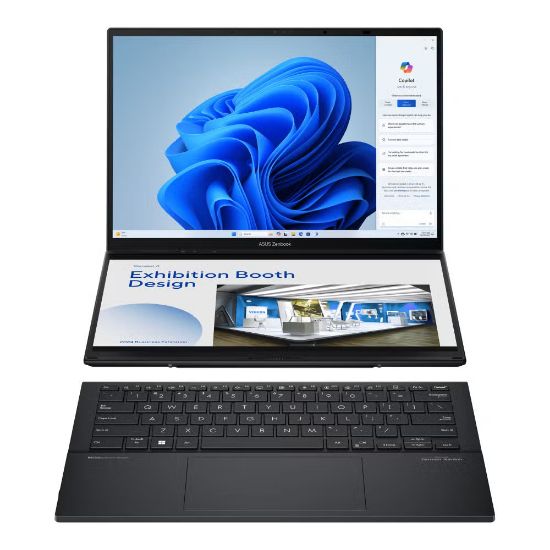 Picture of ASUS Zenbook Duo OLED (2025) UX8406CA-PZ133W Intel® Core™ Ultra 9 Processor 285H, Intel® AI Boost NPU LPDDR5X,  32GB 2TB M.2 NVMe™ PCIe® 4.0 14.0-inch 3K (2880 x 1800) OLED 16:10 aspect ratio Touch screen  SSD Intel® Arc™ Graphics UK,  90NB14X1-M00780 - Basalt Gray, Win 11 Home.