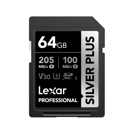 Picture of 64GB Lexar Professional SILVER PLUS SDXC UHS-I Card, up to 255MB/s read, 135MB/s write, C10 V30 U3