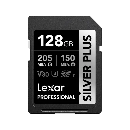Picture of 128GB Lexar Professional SILVER PLUS SDXC UHS-I Card, up to 255MB/s read, 180MB/s write, C10 V30 U3