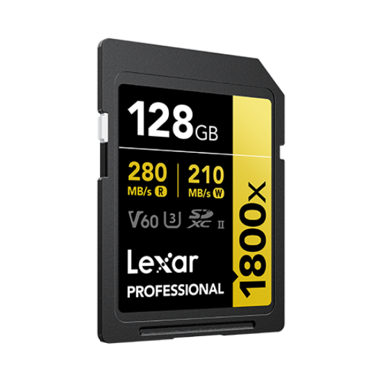 Picture of 128GB Lexar Professional 1800x SDXC UHS-II Card, up to 280MB/s read, 210MB/s write, C10 V60 U3