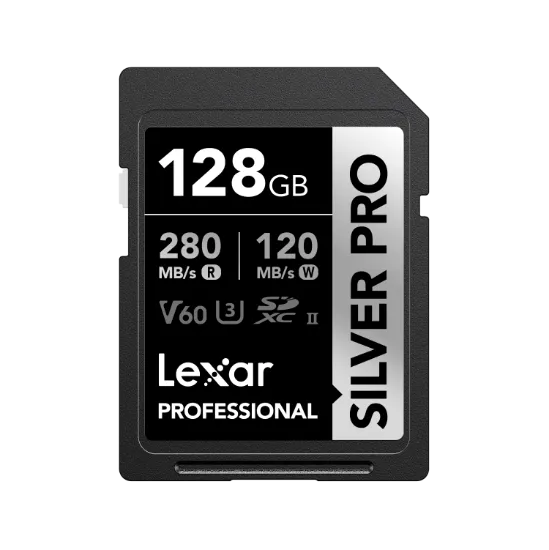 Picture of 128GB Lexar Professional SILVER PRO SDXC UHS-II Card, up to 280MB/s read, 120MB/s write, C10 U3 V60