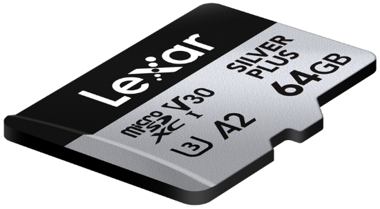 Picture of 64GB Lexar Professional SILVER PLUS microSDXC UHS-I Card, up to 205MB/s read, 100MB/s write, C10 V30 U3